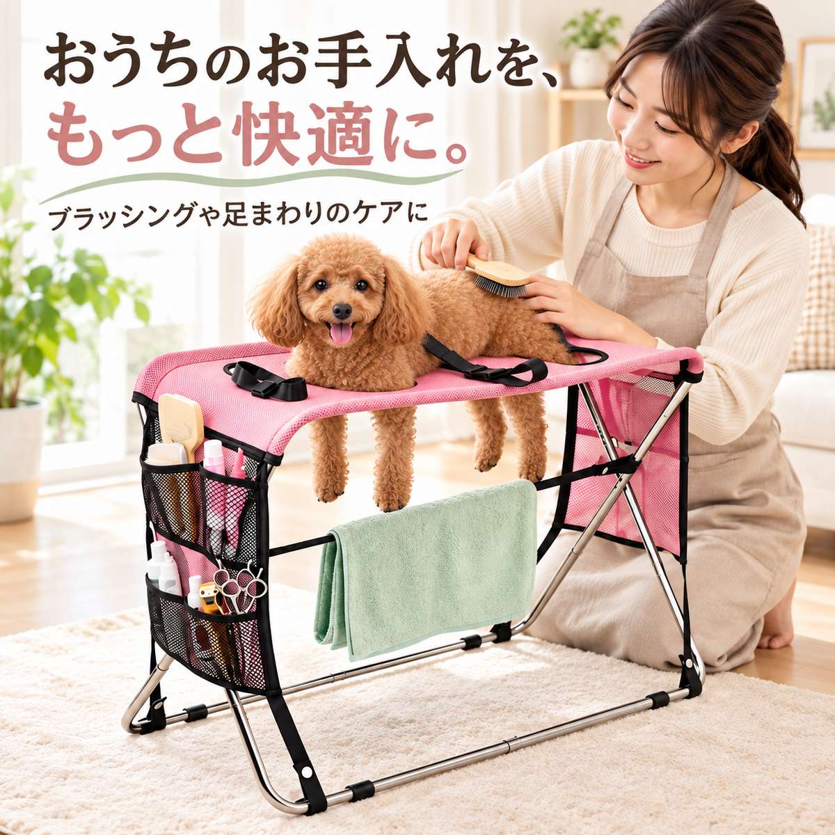 折りたたみ式 ペット用グルーミングハンモック｜ブラッシング・爪切り・トリミング用