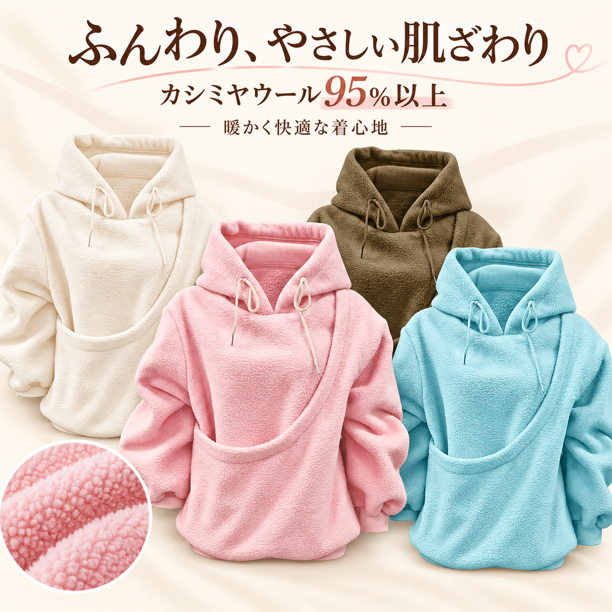 犬・猫ポケット付きパーカー もこもこパーカー フーディ 長袖