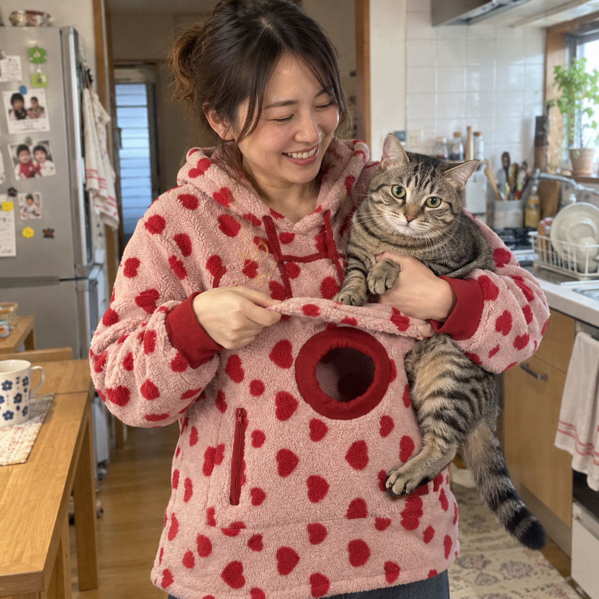 犬猫用カンガルーポケット付き もこもこフードパーカー 長袖