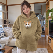 犬猫用カンガルーポケット付き もこもこフードパーカー 長袖
