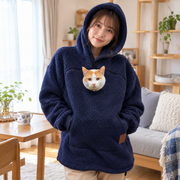 犬猫用カンガルーポケット付き もこもこフードパーカー 長袖