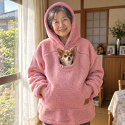 犬猫用カンガルーポケット付き もこもこフードパーカー 長袖