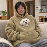 犬猫用カンガルーポケット付き もこもこフードパーカー 長袖