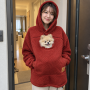 犬猫用カンガルーポケット付き もこもこフードパーカー 長袖