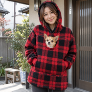 犬猫用カンガルーポケット付き もこもこフードパーカー 長袖