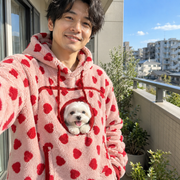 犬猫用カンガルーポケット付き もこもこフードパーカー 長袖