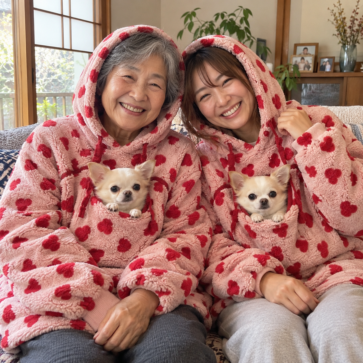 犬猫用カンガルーポケット付き もこもこフードパーカー 長袖
