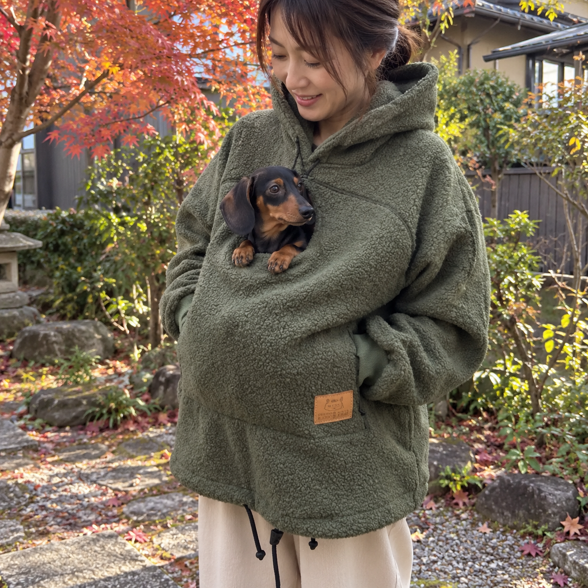 犬猫用カンガルーポケット付き もこもこフードパーカー 長袖