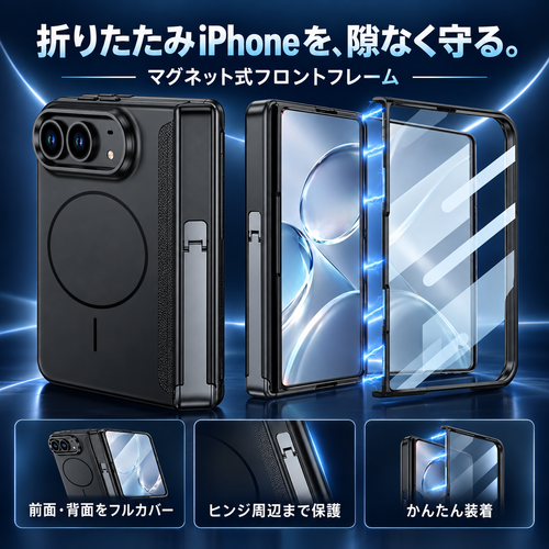 iPhone Duo専用 マグネット式フルカバーケース｜側面スタンド・MagSafe対応・耐衝撃