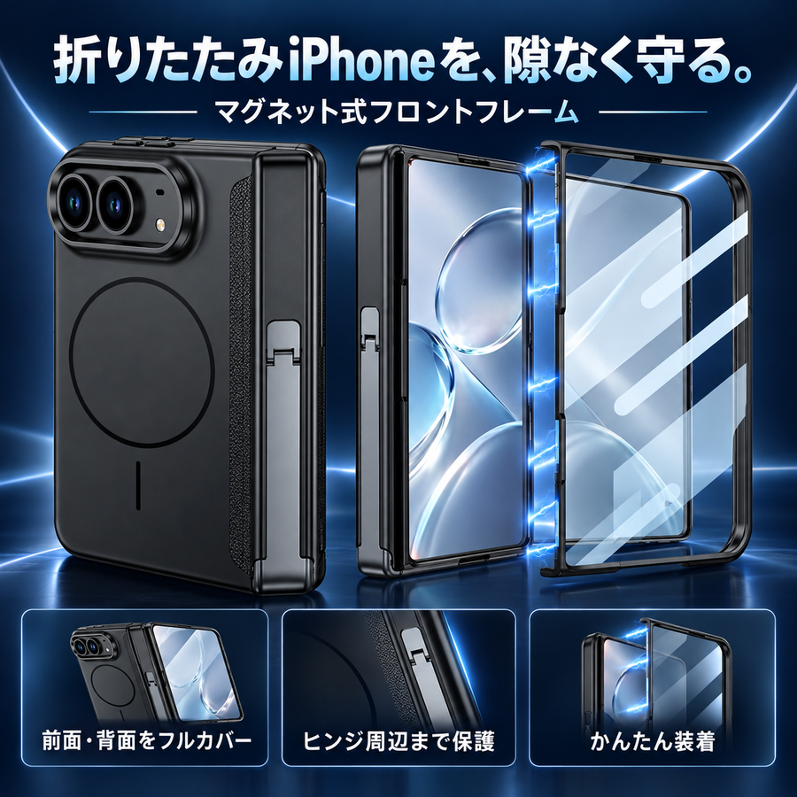 iPhone Duo専用 マグネット式フルカバーケース｜側面スタンド・MagSafe対応・耐衝撃