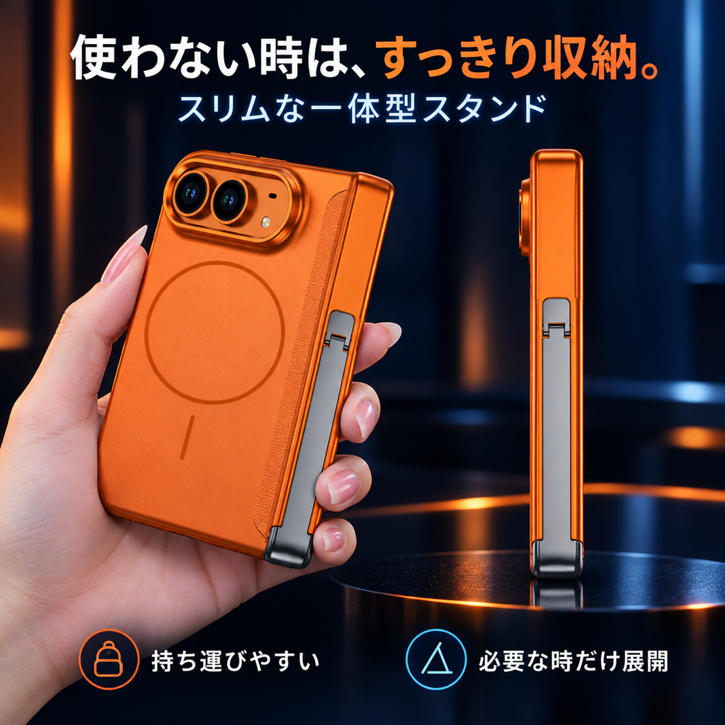 iPhone Duo専用 マグネット式フルカバーケース｜側面スタンド・MagSafe対応・耐衝撃